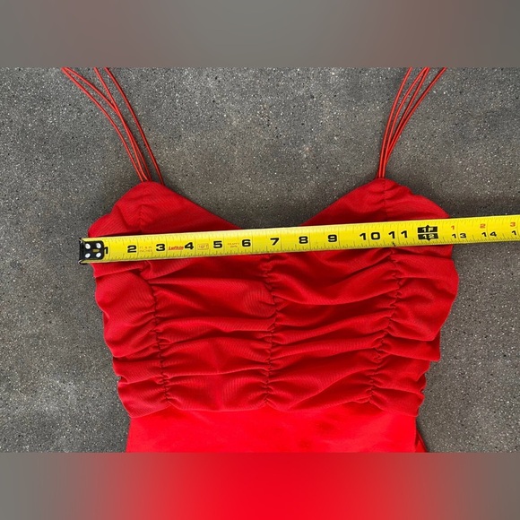 Chic Red Ruched Mini Dress - Picture 8 of 9